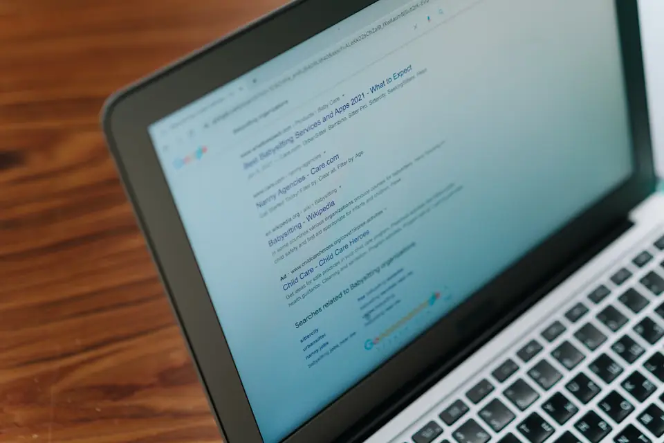 Search results page open on a laptop